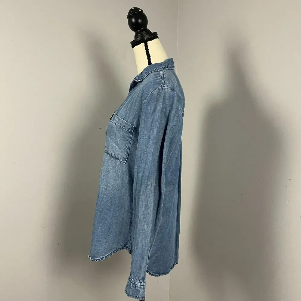 Cloth & Stone Anthropologie Blue Denim Chambray Popover Top Women's Medium - Picture 3 of 6